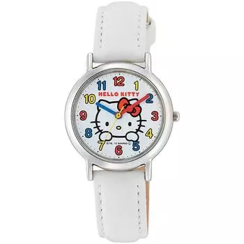 Часы аналоговые Hello Kitty водонепроницаемый кожаный ремешок белый [Citizen Q&Q] HK15-001 женские
