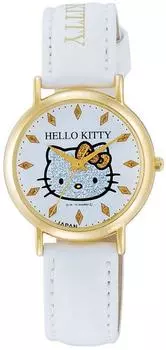 Часы аналоговые Hello Kitty водонепроницаемый кожаный ремешок сделано в Японии 0009N003 белое золото [Citizen Q&Q] женские
