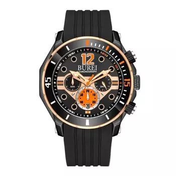 BUREI Аналоговые кварцевые часы-хронограф с уретановым ремешком из нержавеющей стали, дата, стильный подарок, мужские, ремешок, циферблат, дисплей, водонепроницаемые, часы черно-зеленые, чёрный