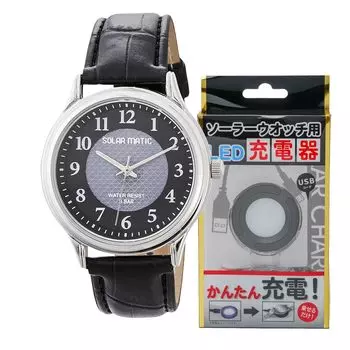 Часы аналоговые солнечные кожаный ремешок зарядное устройство комплект черный [Clefer] мужские SM-AM165-BKS