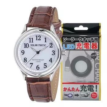 Часы аналоговые солнечные кожаный ремешок зарядное устройство набор коричневый [Clefer] мужские SM-AM166-WTS
