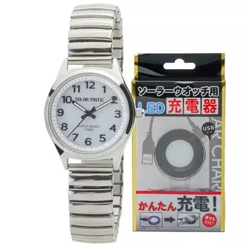 Часы аналоговые солнечные нержавеющая сталь ремешок зарядное устройство комплект серебряный комплект [Clefer] женские SM-AL169-WTS