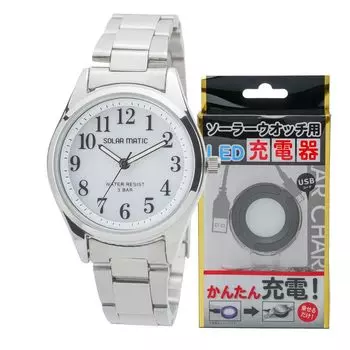Часы аналоговые солнечные нержавеющая сталь ремешок зарядное устройство комплект серебряный комплект [Clefer] женские SM-AL167-WTS