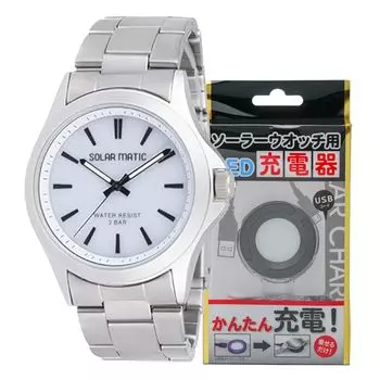 Часы аналоговые солнечные нержавеющая сталь ремешок зарядное устройство комплект серебристый [Clefer] мужские SM-AM170-WTS