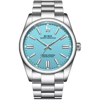 Часы Аналоговые Водонепроницаемые Кварцевые Парные Часы Популярные Простые Серебряные Светло-Голубые Светящиеся Часы [BUREI] Мужские