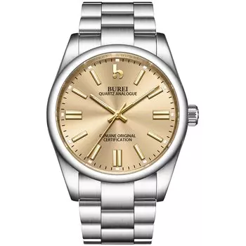 Часы Аналоговые Водонепроницаемые Кварцевые Парные Часы Популярные Простые Серебряные Золотые Светящиеся Часы [BUREI] Мужские