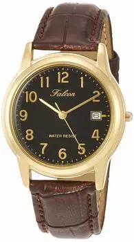 Часы аналоговые водонепроницаемые дата кожаный ремешок черный [Citizen Q&Q] D010-105 мужские