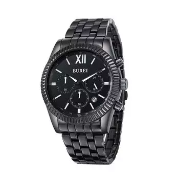 Часы аналоговые водонепроницаемые простые мужские черные часы с ремешком из нержавеющей стали, сделанные в Японии, батарея [Baosho] мужские чёрный