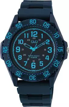 Часы аналоговые водонепроницаемые уретановые с ремешком темно-синего цвета [Citizen Q&Q] VR80-003 мужские