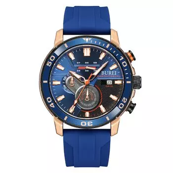 Часы Аналоговый хронограф Кварцевые часы Синий уретановый ремень Водонепроницаемые часы с датой Подарочные [BUREI] Мужские Мужские Мужские синий