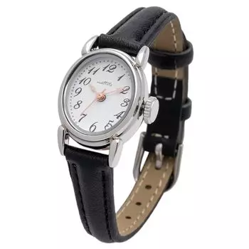 Часы аналоговый кожаный ремешок простой легкий овальный кожаный черный [Fieldwork] женский ST292-5 чёрный