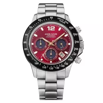 Часы Angel Clover LUCE SOLAR на солнечной батарее, водонепроницаемость 100 м, минеральное стекло, красный циферблат, нержавеющая сталь, серебристый цвет [AngelClover] NTCS44SSRE-RE мужские
