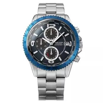 Часы Angel Clover MONDO SOLAR на солнечной батарее, водонепроницаемость 100 м, минеральное стекло, темно-синий циферблат, нержавеющая сталь, серебристый цвет [AngelClover] NLUS44SSV-RE мужские