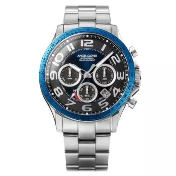 Часы Angel Clover TIME CRAFT SOLAR на солнечной батарее, водонепроницаемость 100 м, минеральное стекло, темно-синий циферблат, нержавеющая сталь, NMOS44SSWH, серебристый цвет [AngelClover] Мужские
