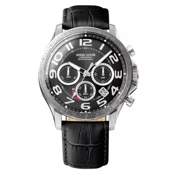 Часы Angel Clover TIME CRAFT SOLAR на солнечной батарее, водонепроницаемость 100 м, минеральное стекло, черный циферблат, нержавеющая сталь NTCS44SRE, черные [AngelClover] мужские