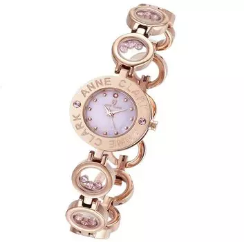 Часы ANNE CLARK 1008 Series Natural Shell Dial Natural Diamond Moving Stone Bracelet Womens (Розовое золото/Розовый циферблат)