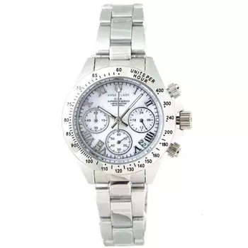 Часы Anne Clark с тахиметрическим хронографом, японским механизмом, циферблатом натурального белого цвета, полностью из нержавеющей стали, приятной на ощупь.