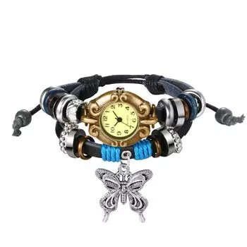 Часы антикварные бабочки браслет часы молитвенные четки плетеный кожаный ремень аналоговые повседневные аксессуары день рождения рождество подарок для девушки женщины