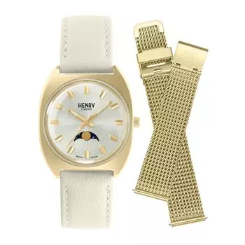 Часы APPLE LEATHER Серебряный циферблат Нержавеющая сталь Минеральное стекло Кварцевый Лондонский бренд часов Apple Leather [Henry London] 32.5MM HL33-LM-0448-AL [Товар]