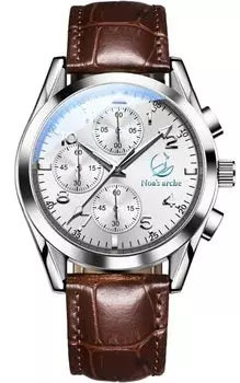 Часы arche Business Quartz Arm Watch с циферблатом из нержавеющей стали, светящиеся, водонепроницаемые, подарочные, памятные, серебряные и коричневые, арабские, мужские, легко читаемые