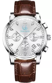 Часы arche Business Quartz Arm Watch с циферблатом из нержавеющей стали, светящиеся, водонепроницаемые, подарочные, памятные, серебряные и коричневые, мужские, легко читаемые, римские, Noa