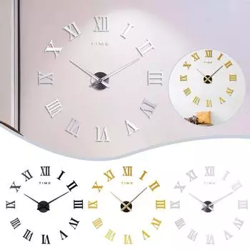 Часы Artensky Большие римские цифры Настенные, Украшение гостиной, Наклейка для дома чёрный