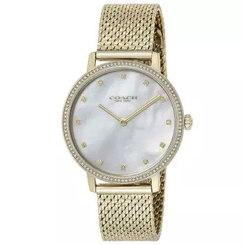 Часы AUDREY White Pearl Dial Quartz Daily Waterproof Mineral Glass 35mm 14503359 Gold [Coach] Женские [Товар]