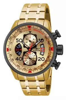 Часы Aviator Quartz 48 мм Корпус из золота с ремешком из нержавеющей стали и золотым циферблатом 17205 [Invicta] Мужские [Товар]