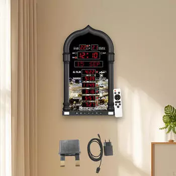 Часы Azan LED Молитва Музыка Играет Многоцелевой Календарь Домашний Декор Мечеть чёрный