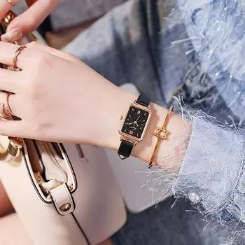 Часы Bendian, новый тренд, ретро, повседневные, маленькие квадратные часы, женские, ремень, сетчатый ремень, модные кварцевые часы для студентов чёрный