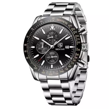 Часы BENYAR с хронографом и аналоговым кварцевым механизмом, стильные спортивные дизайнерские часы с водонепроницаемостью 30 м, элегантные кварцевые часы с дневным светом для мужчин и отцов