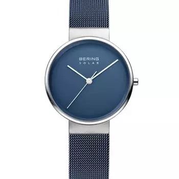 Часы BERING мужские и женские (унисекс) Модель Solar, ремешок из нержавеющей стали, синий и серебристый, 14331-307, обычный импортный продукт, внутренняя гарантия 3 года S