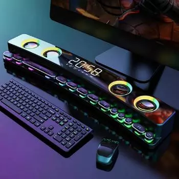 Часы Bluetooth беспроводной игровой динамик звуковая панель 3D стерео сабвуфер компьютерный громкоговоритель со световой звуковой панелью для телевизора домашний кинотеатр Basic version белый