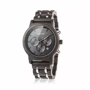 Часы BOBO Bird Wood Watch Luxury Wood Metal Strap Chronograph Date Display Quartz Watch Universal Watch Medium Size для мужчин Metal Black Men s Men s