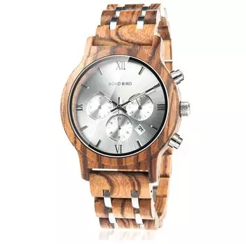Часы BOBO Bird Wood Watch Luxury Wood Metal Strap Chronograph Date Display Quartz Watch Versatile Watch Metal White Men s Men s