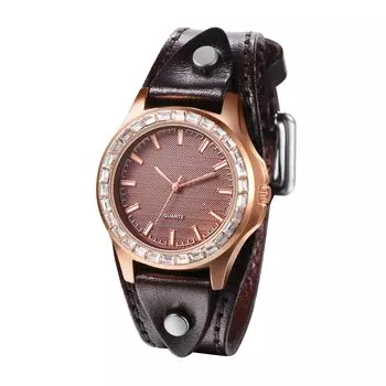 Часы-браслет Панк кожаный ремень Аналоговый водонепроницаемый кожаный ремень Повседневный деловой модный часы Коричневый Аксессуары День рождения Рождество Подарок Женский коричневый