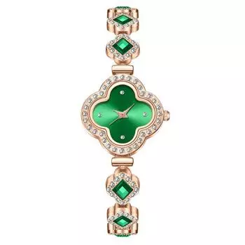 Часы-браслет с четырьмя листами клевера, кварцевые часы с бриллиантами, модные зеленые часы, женские часы