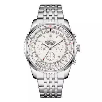 Часы BRATRAINING кварцевые водонепроницаемые для повседневной жизни мужские (Металл Белый)