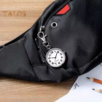 Часы-брелок с круглым циферблатом, высокоточный кварцевый механизм, бесшумные часы с указателем, компактные часы-брелок с крючком белый