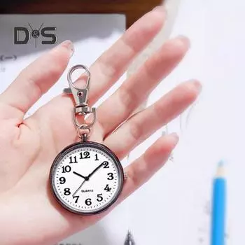 Часы-брелок с круглым циферблатом, высокоточный кварцевый механизм, бесшумные часы с указателем, компактные часы-брелок с крючком чёрный