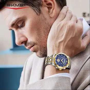 Часы бренда Moment Beauty, поддельные механические часы, мужские часы с ремешком из цельной стали, многофункциональные кварцевые часы