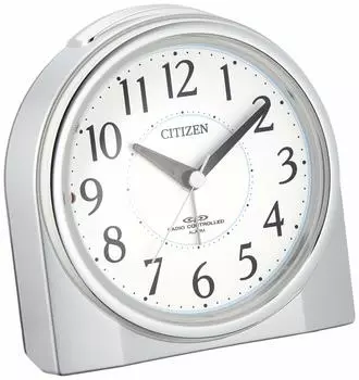 Часы-будильник RHYTHM Citizen с радиоприемником, всегда включенные ночью, кольцо Nemrina, серебро 125x121x73 мм, CITIZEN 4RL432-019