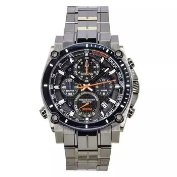 Часы Bulova Icon Precisionist Chronograph из нержавеющей стали с серым циферблатом, кварцевые, для дайвинга, 98B343, 300 м, мужские