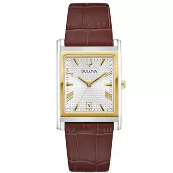 Часы Bulova Sutton Classic Collection с кожаным ремешком из сапфирового кварца и стальным корпусом 98B430