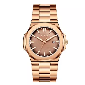 Часы BUREI Аналоговые кварцевые Простые водонепроницаемые черные наручные часы Популярные стильные джентльменские деловые повседневные светящиеся часы Q мужские