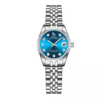 Часы BUREI Аналоговые Водонепроницаемые Кварцевые Парные Часы Популярные Простые Синие Часы Женские Женские