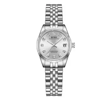 Часы BUREI Аналоговые Водонепроницаемые Кварцевые Парные Часы Популярные Простые Серебряные Часы Женские Женские серебряный