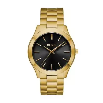 Часы BUREI аналоговые золотые черные кварцевые водонепроницаемые наручные часы мужские джентльменские золотой