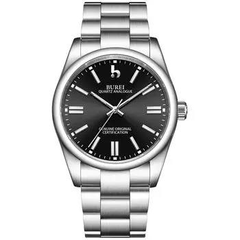 Часы BUREI мужские популярные рейтинговые кварцевые часы водонепроницаемые аналоговые брендовые роскошные наручные часы 2 мужские чёрный