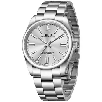 Часы BUREI Рейтинг популярности кварцевые наручные часы водонепроницаемые аналоговые брендовые роскошные наручные часы 8 мужские мужские серебряный